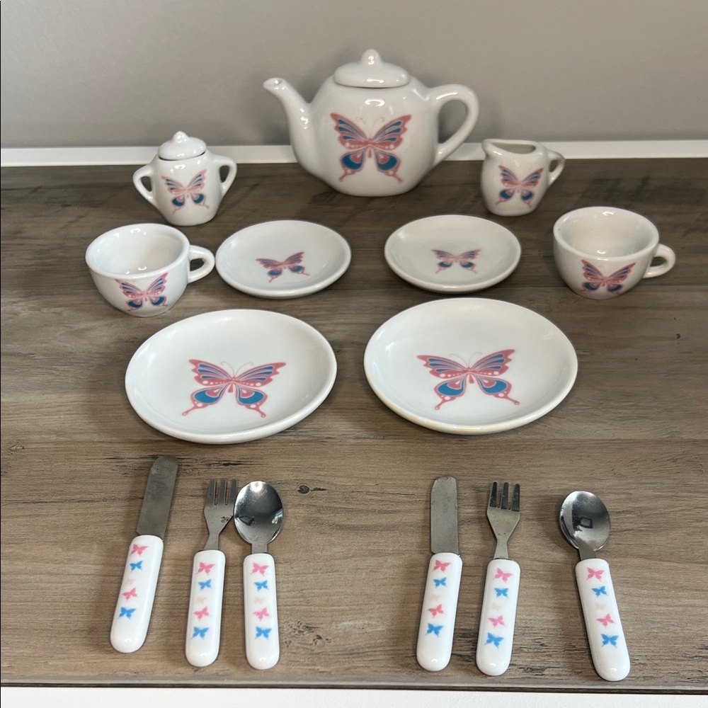 Vintage Porcelain Tea Sets Wicker Picnic Basket Kids Tea Party - Picture 4 of 8